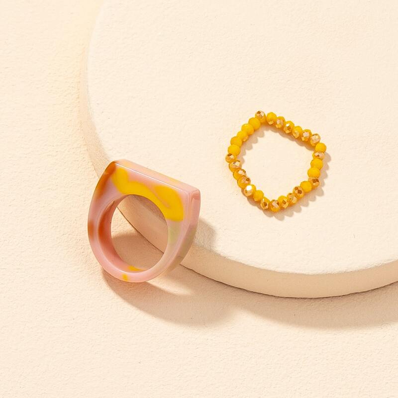 

2pcs Color Block Acrylic Ring, Multicolor