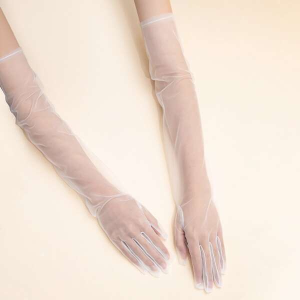 

Mesh Long Gloves, White