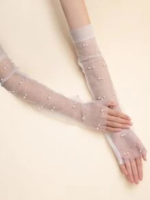 1 Pair Faux Pearl Decor Lace Long Gloves White Gloves,For Summer Dress Autumn Accessories Valentine's Day Accessories - White - View 3
