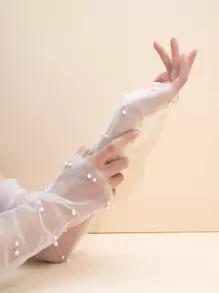 1 Pair Faux Pearl Decor Lace Long Gloves White Gloves,For Summer Dress Autumn Accessories Valentine's Day Accessories - White - View 4