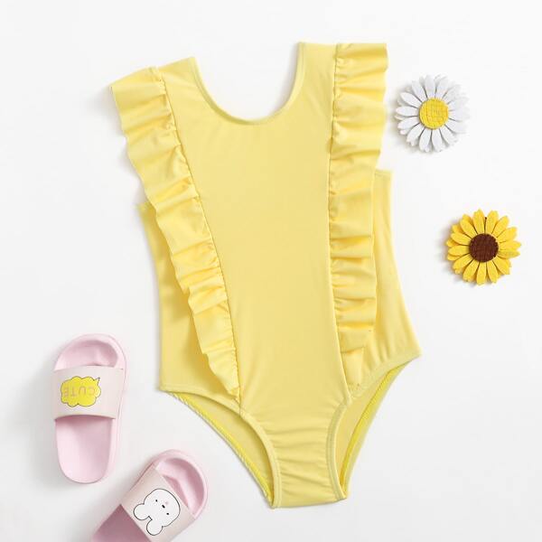 

Toddler Girls Ruffle Trim One Piece Swimsuit, Yellow