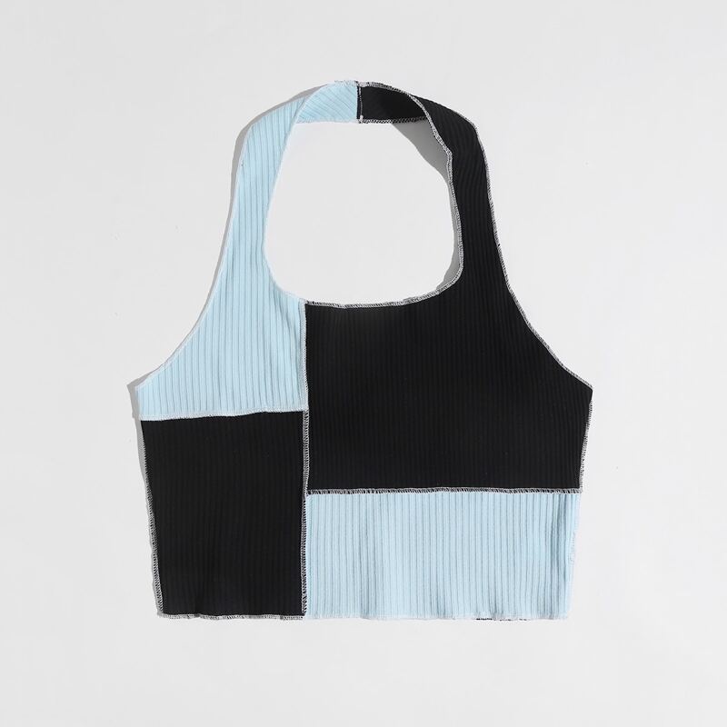 

Contrast Stitching Colorblock Halter Top, Multicolor