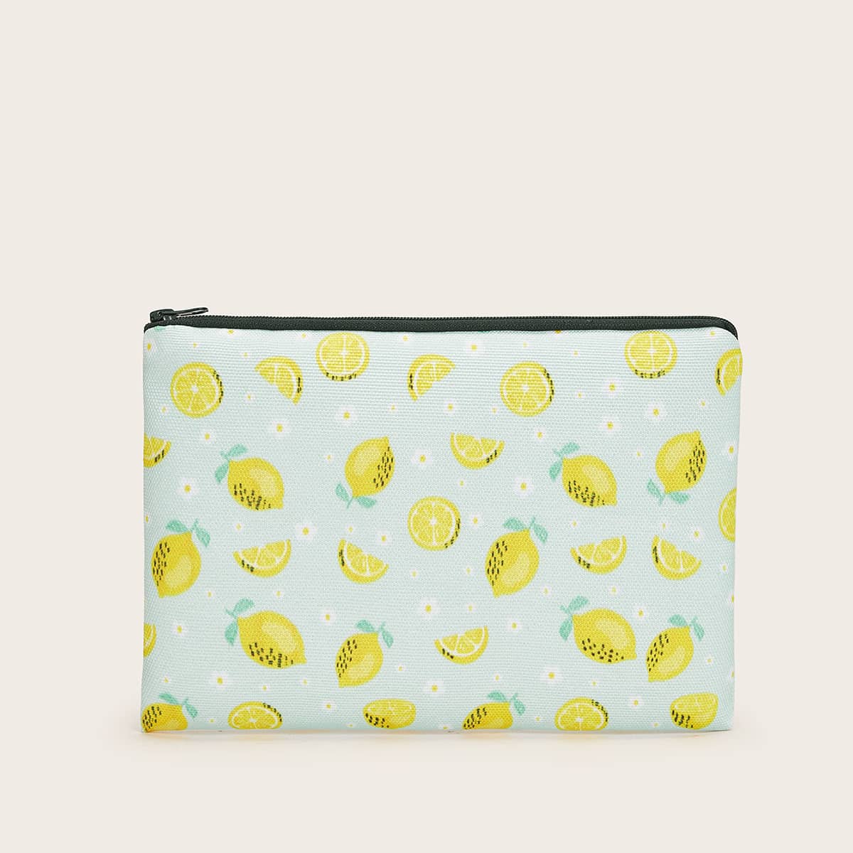 

Lemon Print Makeup Bag, Green