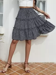 SHEIN LUNE Ditsy Floral Ruffle Hem Skirt - Dusty Blue - View 1