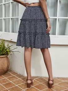 SHEIN LUNE Ditsy Floral Ruffle Hem Skirt - Dusty Blue - View 2