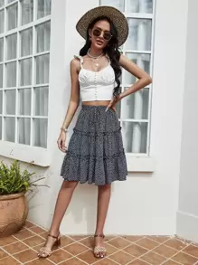 SHEIN LUNE Ditsy Floral Ruffle Hem Skirt - Dusty Blue - View 5