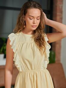 SHEIN 1 pieza vestido ribete fruncido schiffy - Amarillo - Ver 5