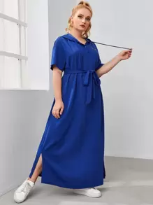 SHEIN Plus Buttoned Half Placket Butterfly Embroidery Hooded Dress