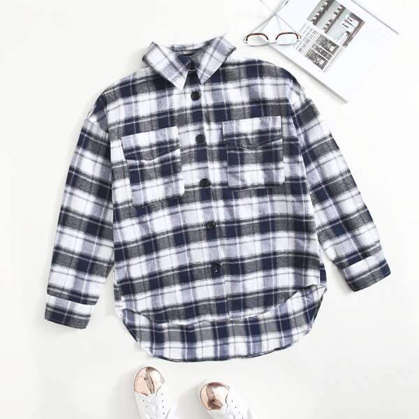 

Flap Pocket Front Plaid Blouse, Multicolor