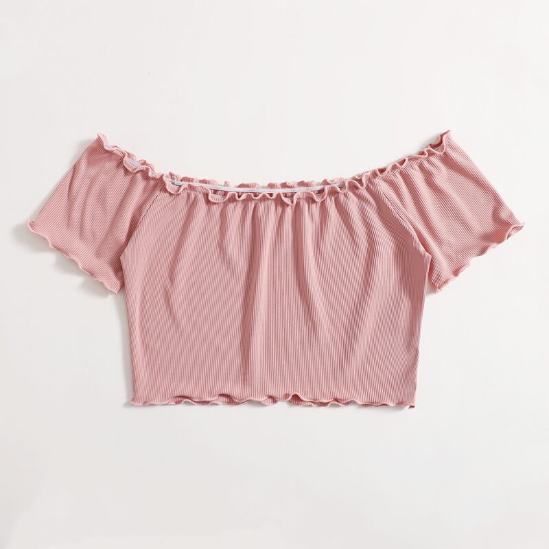 

Frill Trim Ribbed Crop Top, Dusty pink