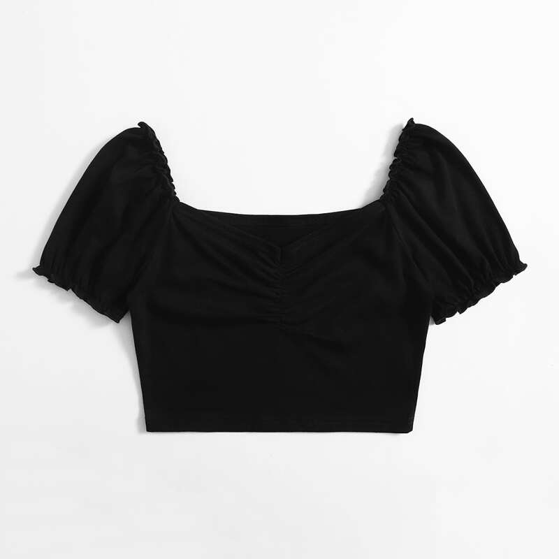 

Ruched Front Crop Top, Black