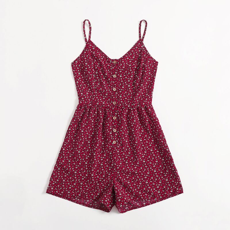 

Ditsy Floral Button Cami Romper, Multicolor