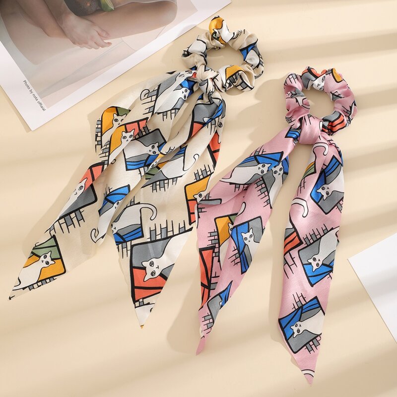

2pcs Cartoon Animal Print Scarf Hair Tie, Multicolor