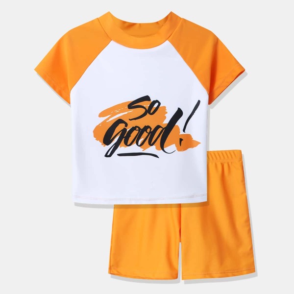 

Boys Letter Graphic Shorts Swimsuit, Multicolor