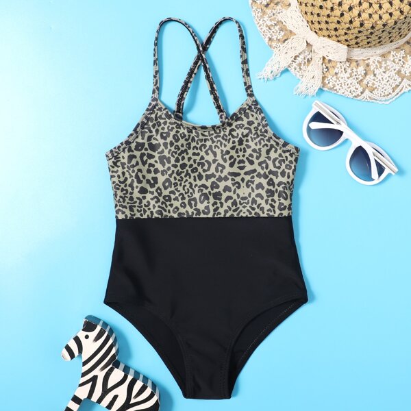

Toddler Girls Contrast Leopard One Piece Swimsuit, Multicolor