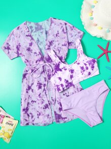 3packs Tween Girl Tie Dye Bikini Set Summer Beach - Lilac Purple - View 1