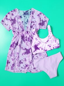 3packs Tween Girl Tie Dye Bikini Set Summer Beach - Lilac Purple - View 2