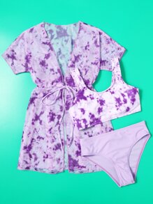 3packs Tween Girl Tie Dye Bikini Set Summer Beach - Lilac Purple - View 3