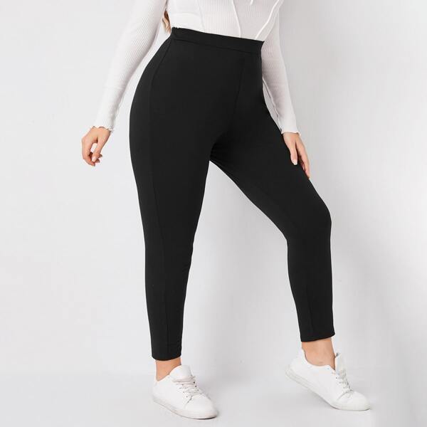 

Plus Solid High Waist Leggings, Black