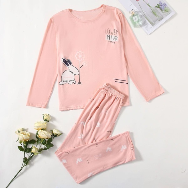 

Cartoon Graphic Pajama Set, Baby pink