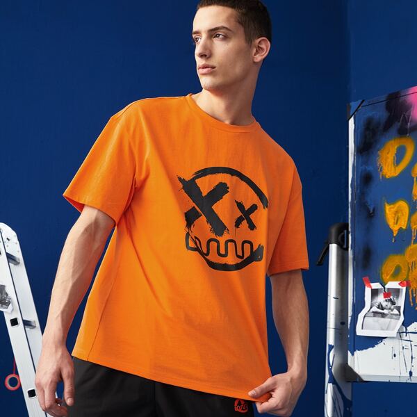 

Men Neon Orange Cartoon Graphic Top