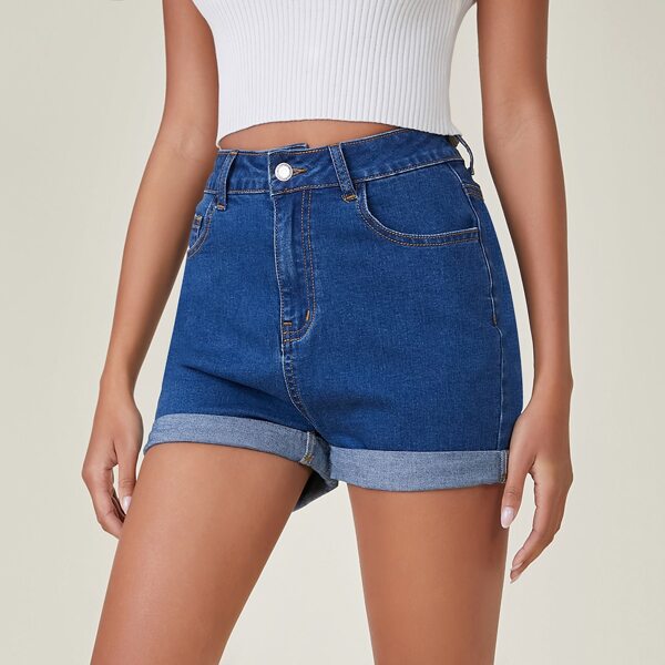 

High Waist Cuffed Denim Shorts, Medium wash
