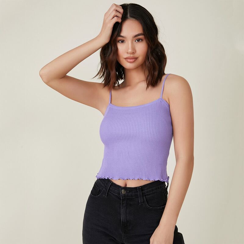 

Lettuce Trim Rib-knit Top, Violet purple
