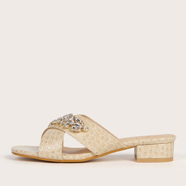 

Rhinestone Decor Chunky Mules, Apricot