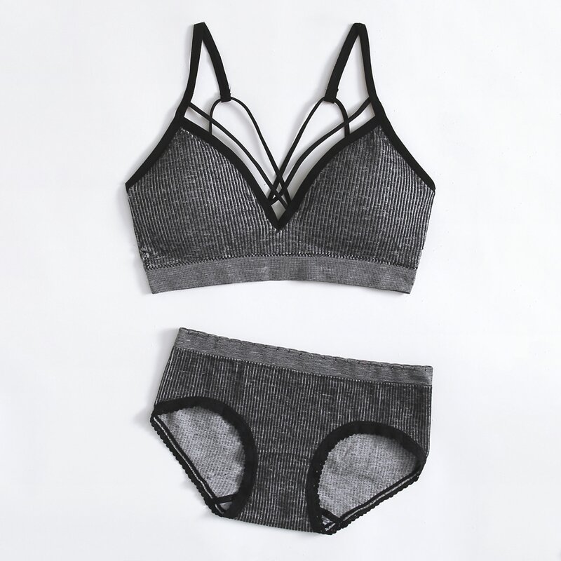 

Lace Trim Crisscross Lingerie Set, Grey