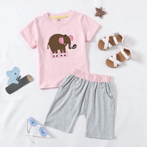 

Toddler Girls Cartoon Graphic Tee & Shorts, Multicolor
