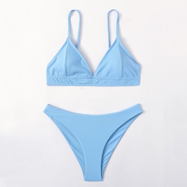

Ribbed Triangle Bikini Swimsuit, Blue
