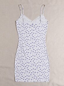 SHEIN Plus Ditsy Floral Lace Trim Bodycon Dress