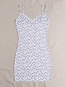 SHEIN Plus Ditsy Floral Lace Trim Bodycon Dress