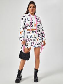 Cute but Psycho All Over Knife Print Lace Up Skirt - Multicolor - View 4