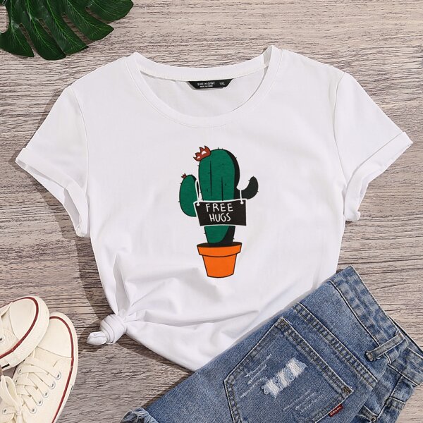 

Plus Cactus And Letter Graphic Tee, White