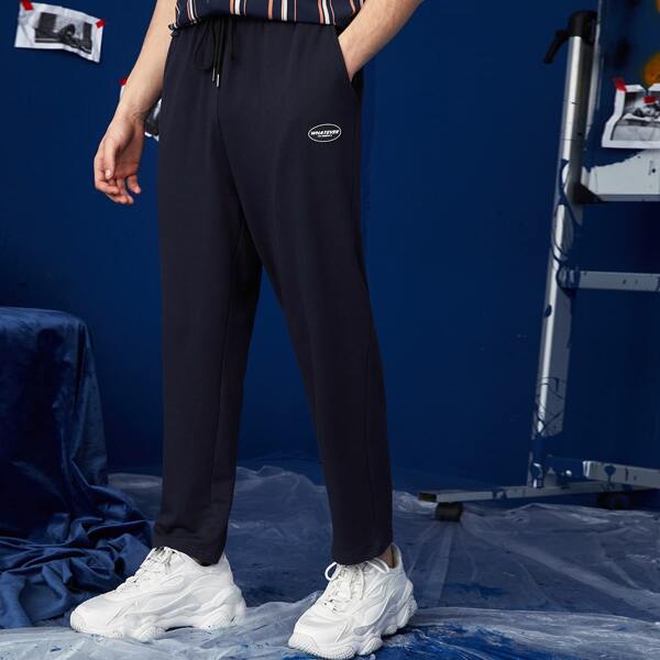 

Men Letter Patched Drawstring Joggers, Navy blue