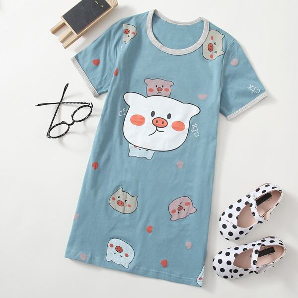 

Toddler Girls Cartoon And Letter Graphic Tee Dress, Cadet blue