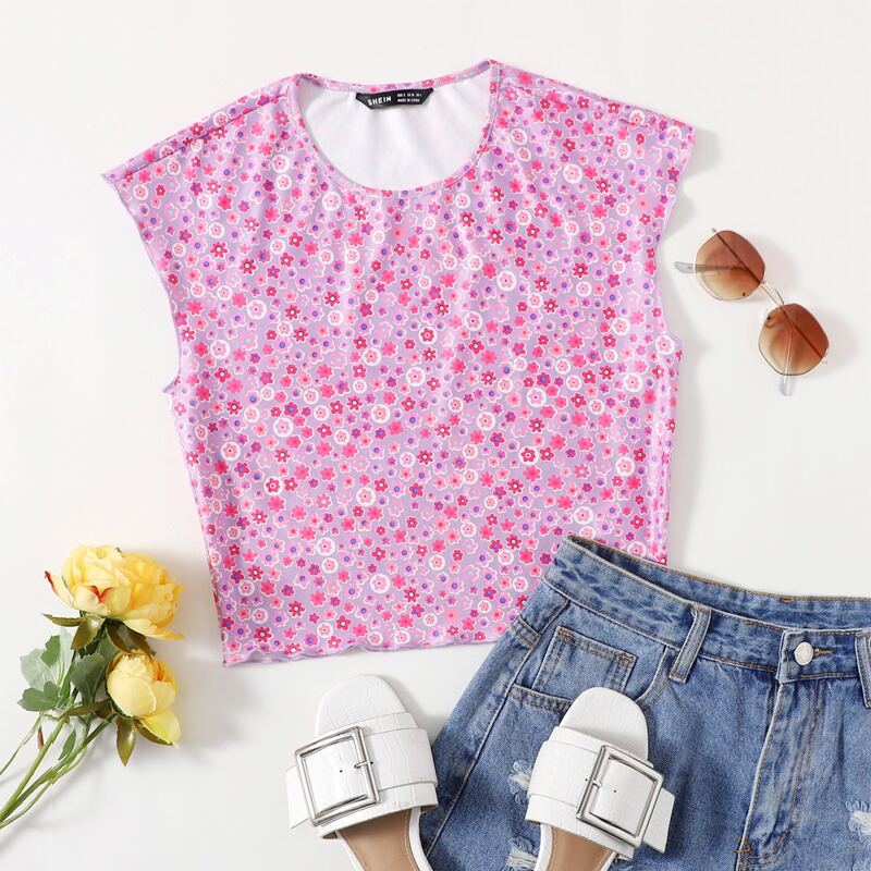 

Lettuce Trim Ditsy Floral Crop Top, Multicolor