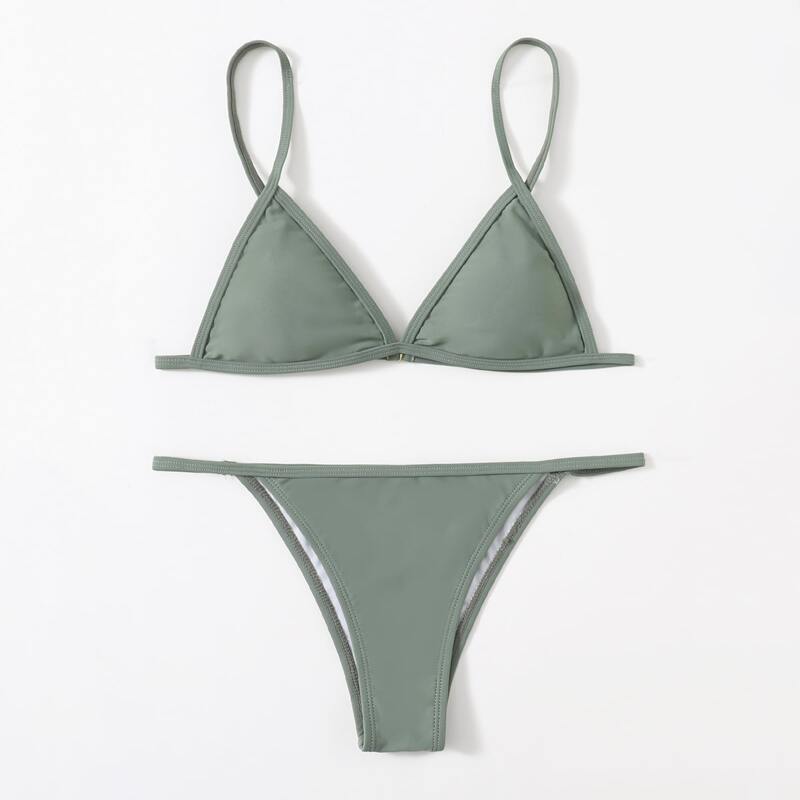 

Triangle Thong Bikini Swimsuit, Army green