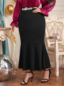 SHEIN Clasi Váy Plus Size Viên lá sen màu trơn Hấp dẫn - màu đen - Xem 4