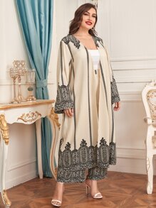 Mulvari Conjunto De Abrigo Y Pantalón Con Diseño Gráfico De Frente Abierto En Grande - Multicolor - Ver 3