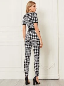 SHEIN Monos Cremallera Pata de Gallo Casual - Blanco y Negro - Ver 2