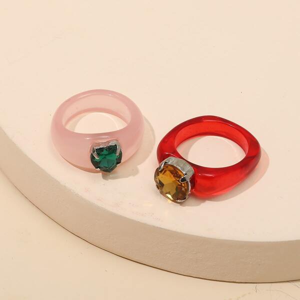 

2pcs Rhinestone Decor Ring, Multicolor