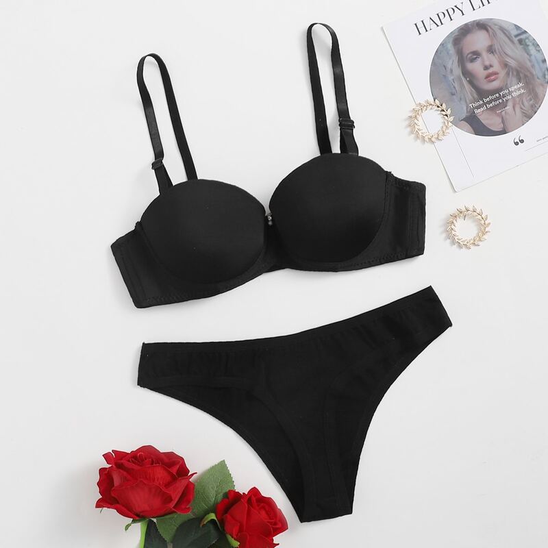 

Plain Underwire Lingerie Set, Black