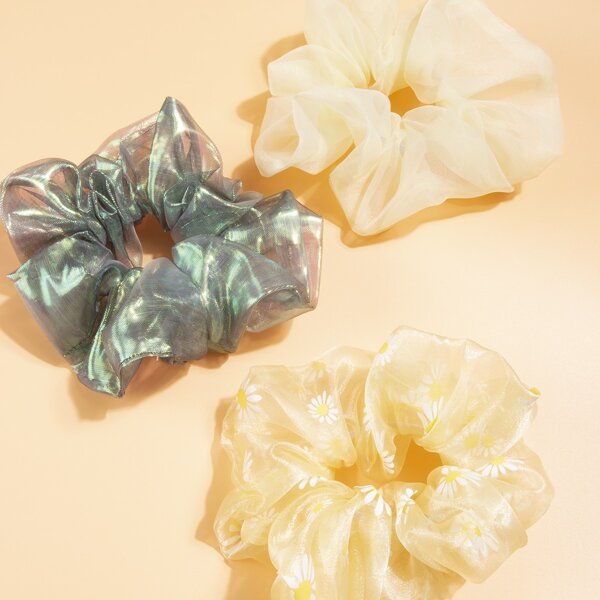 

3pcs Daisy Pattern Scrunchie, Yellow