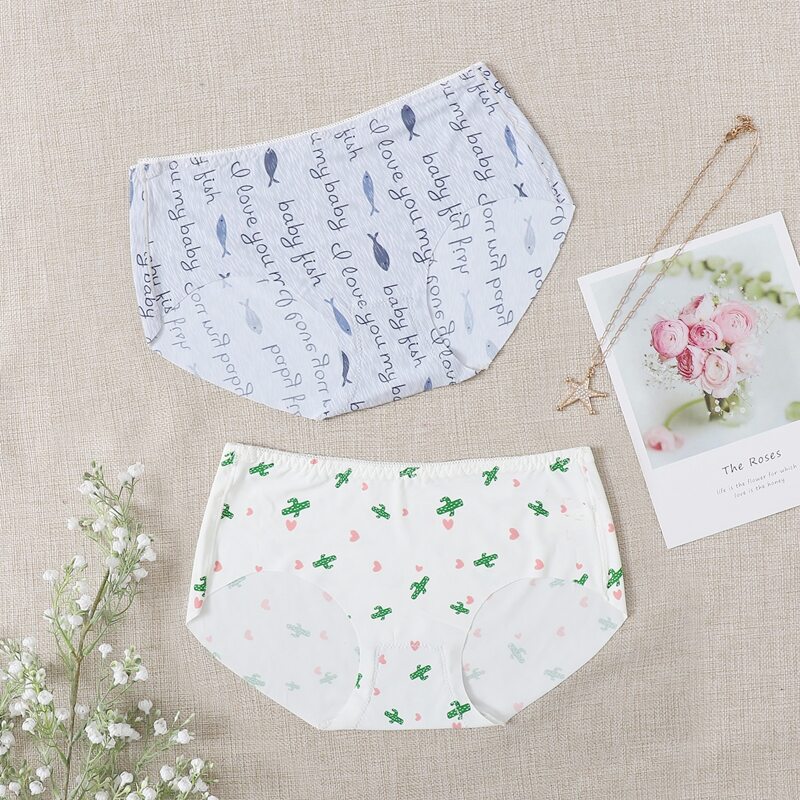 

2pack Cactus & Letter Print Panty Set, Multicolor