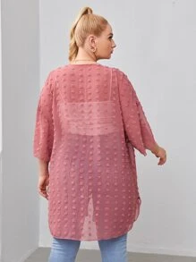 SHEIN LUNE Plus Drop Shoulder Curved Hem Swiss Dot Kimono - Dusty Pink - View 5
