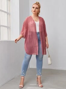 SHEIN LUNE Plus Drop Shoulder Curved Hem Swiss Dot Kimono - Dusty Pink - View 2