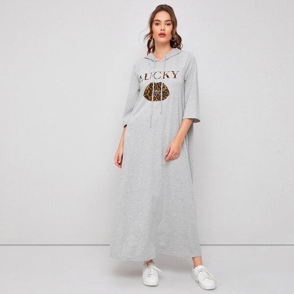 

Leopard Letter and Lip Print Dress, Light grey