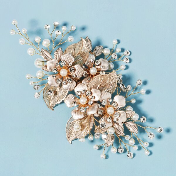 

Rhinestone Flower Decor Hair Clip, Gold
